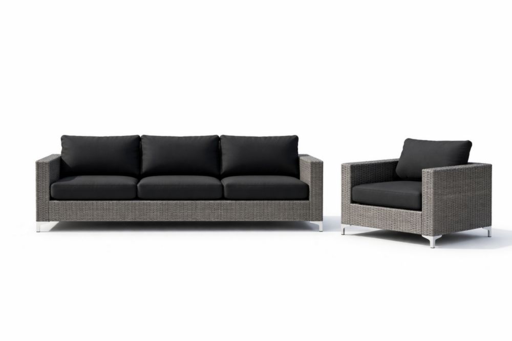 Ensemble de Salon de Jardin en Rotin avec Coussins Noirs