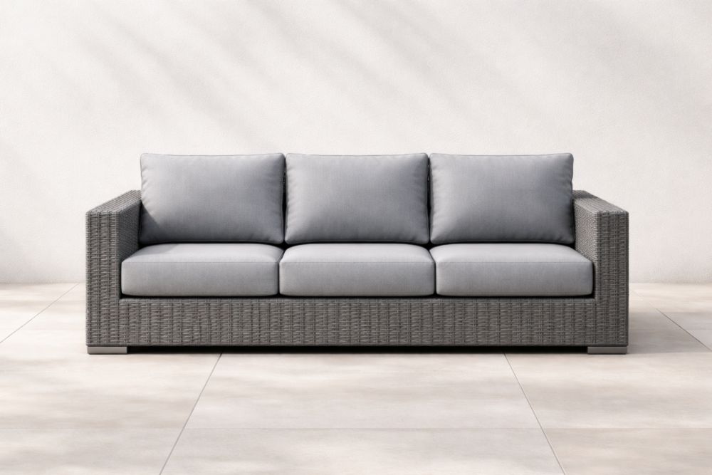 Canapé 3 places extérieur en résine tressée gris