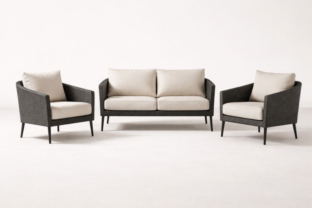 Ensemble de canapé extérieur en résine tressée avec coussins en polyester