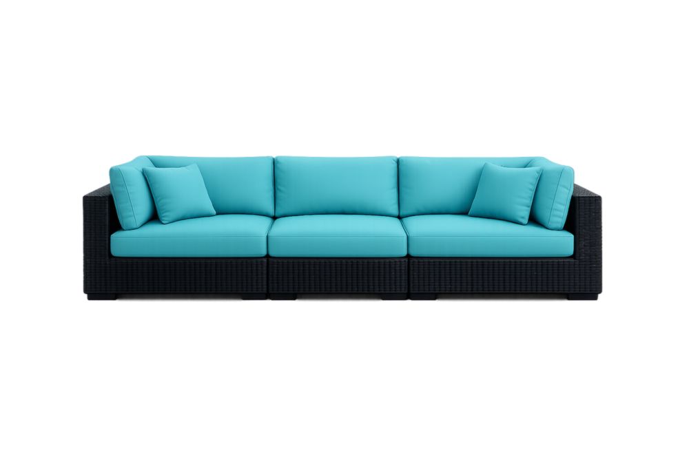 Canapé modulaire extérieur en résine tressée noire et tissu turquoise
