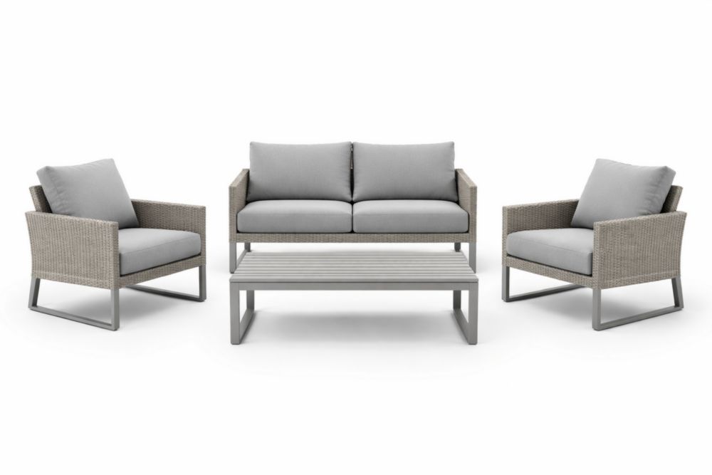 Ensemble de canapé extérieur en résine tressée et aluminium gris