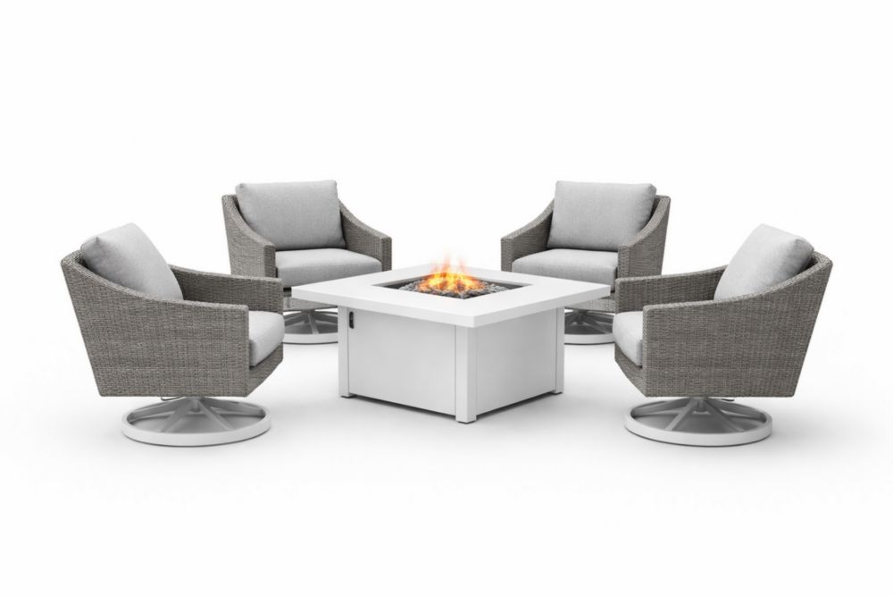 Ensemble de Chaises Lounge en Résine Tressée Grise pour Jardin avec Table Basse à Feu