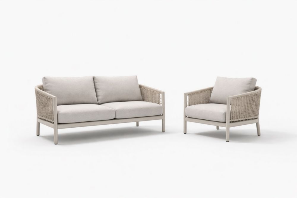 Ensemble canapé 3 places et fauteuil extérieur aluminium polyéthylène Gris