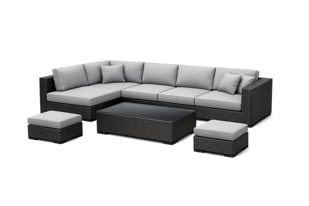 Ensemble de canapé extérieur en résine avec coussins gris