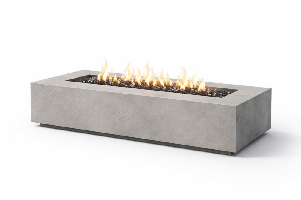 Table de feu extérieure en béton rectangulaire gris