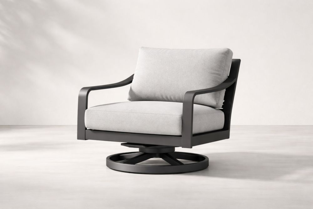 Fauteuil pivotant extérieur en aluminium avec coussins en tissu gris