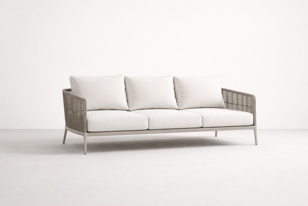 Canapé d'extérieur en aluminium avec coussins en polyester beige 3 places