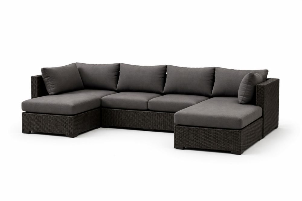 Canapé d'angle extérieur en résine tressée et polyester gris