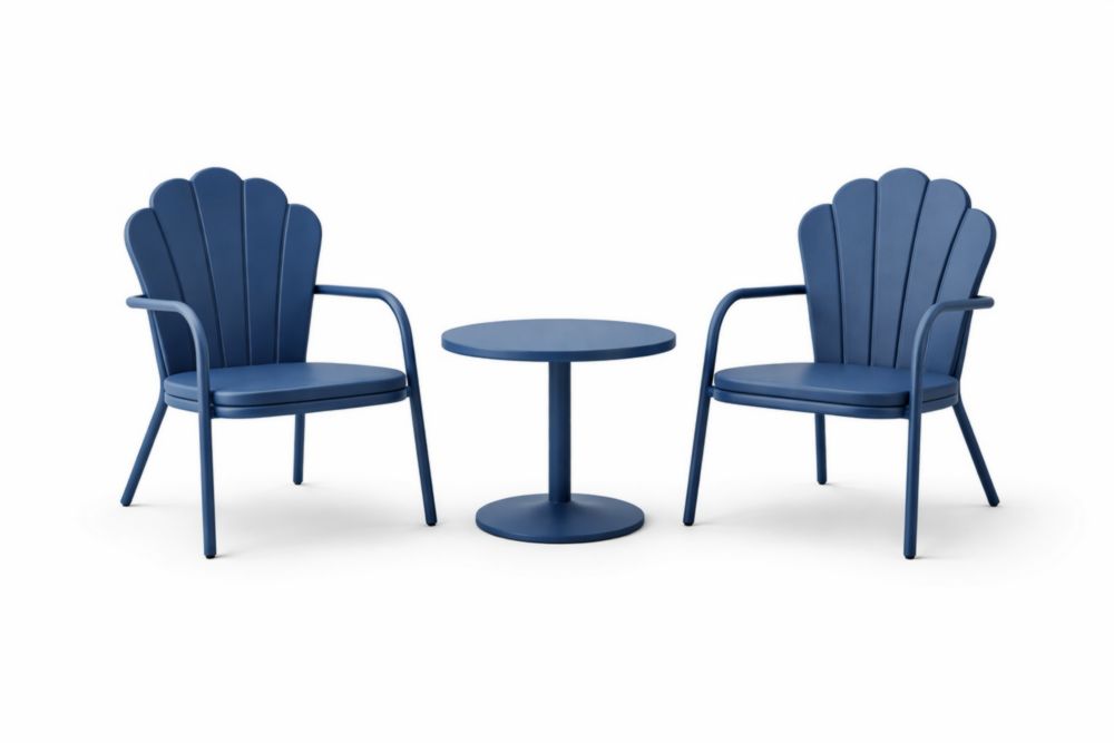 Ensemble de fauteuils de jardin extérieur en aluminium bleu avec table ronde