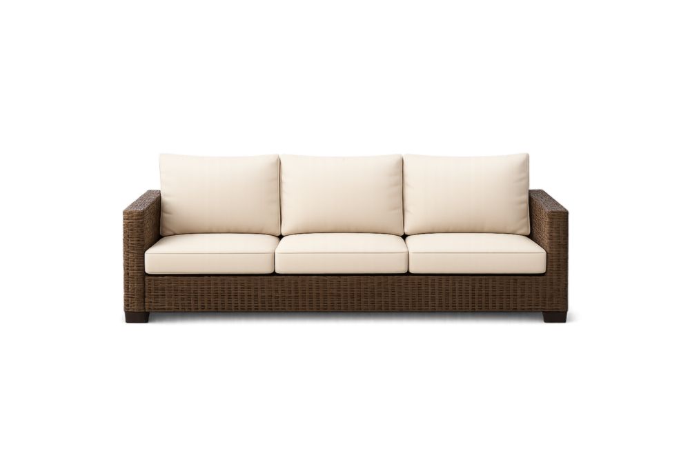 Canapé 3 places extérieur en résine tressée avec coussins crème