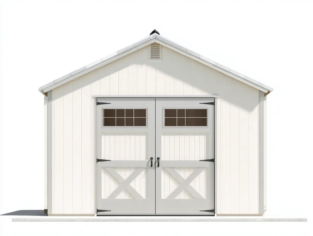 Abri de jardin en bois 220x240x230 cm - blanc/gris - portes doubles vitrées-Luxeuphaus