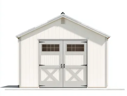 Abri de jardin en bois 220x240x230 cm - blanc/gris - portes doubles vitrées-Luxeuphaus