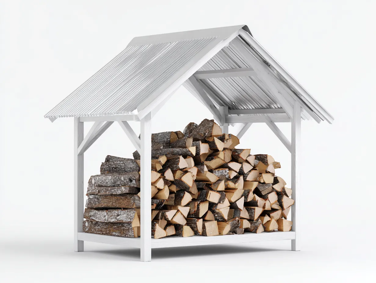 Range-bûches extérieur en bois 120x45x120 cm - gris/blanc - abri avec toit incliné-Luxeuphaus