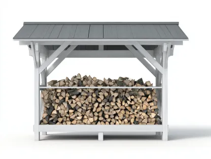 Range-bûches extérieur en bois 160x50x135 cm - gris/blanc - grand format avec toit-Luxeuphaus