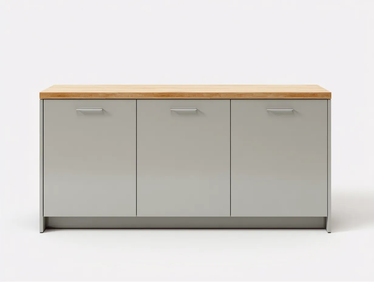 Buffet bas en bois 150x45x85 cm - gris clair/chêne - lignes minimalistes cuisine-Luxeuphaus