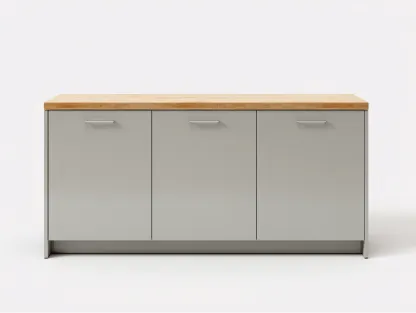 Buffet bas en bois 150x45x85 cm - gris clair/chêne - lignes minimalistes cuisine-Luxeuphaus