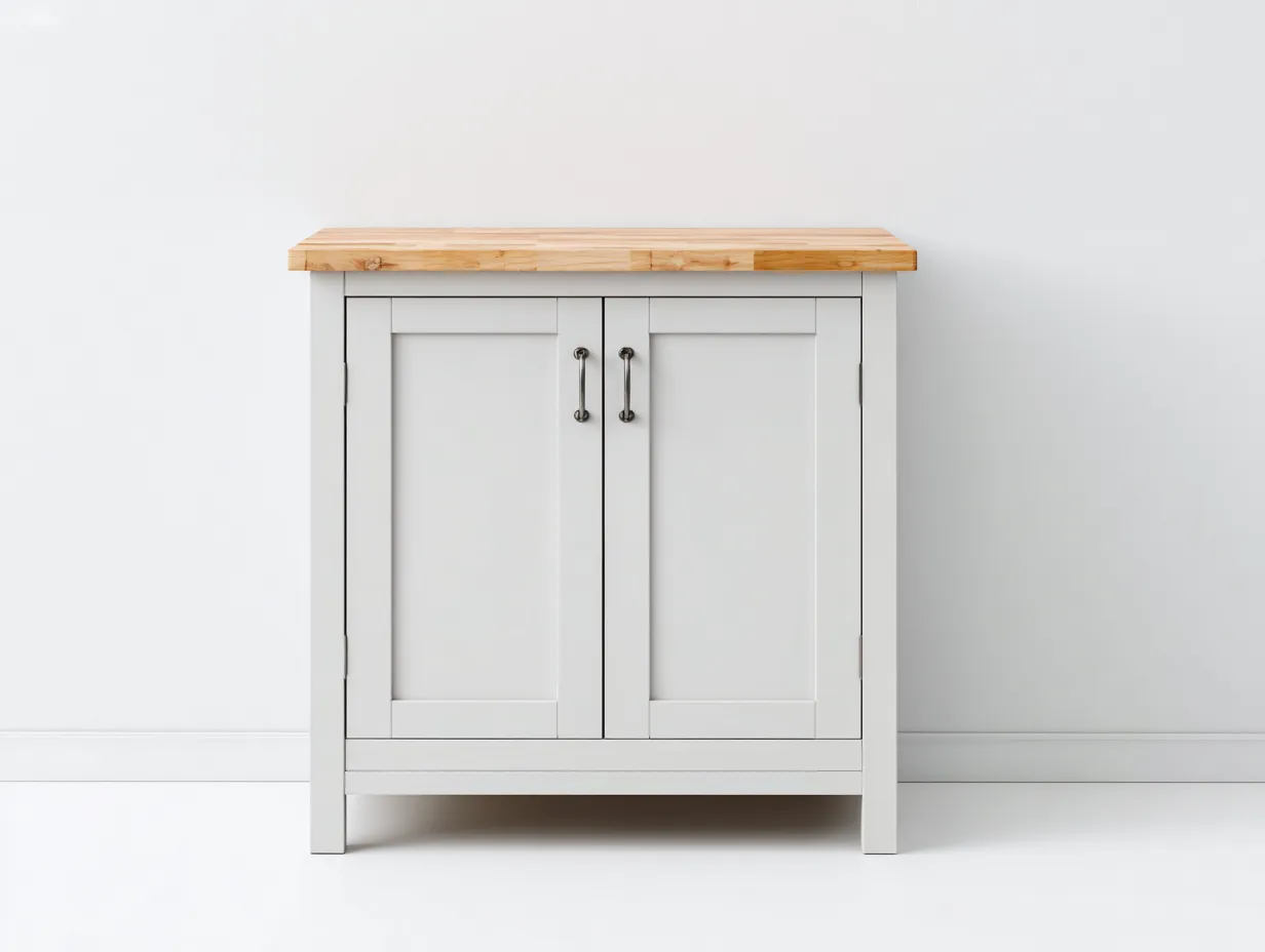 Buffet bas en bois 80x40x85 cm - gris/chêne - plan effet bois style campagne-Luxeuphaus