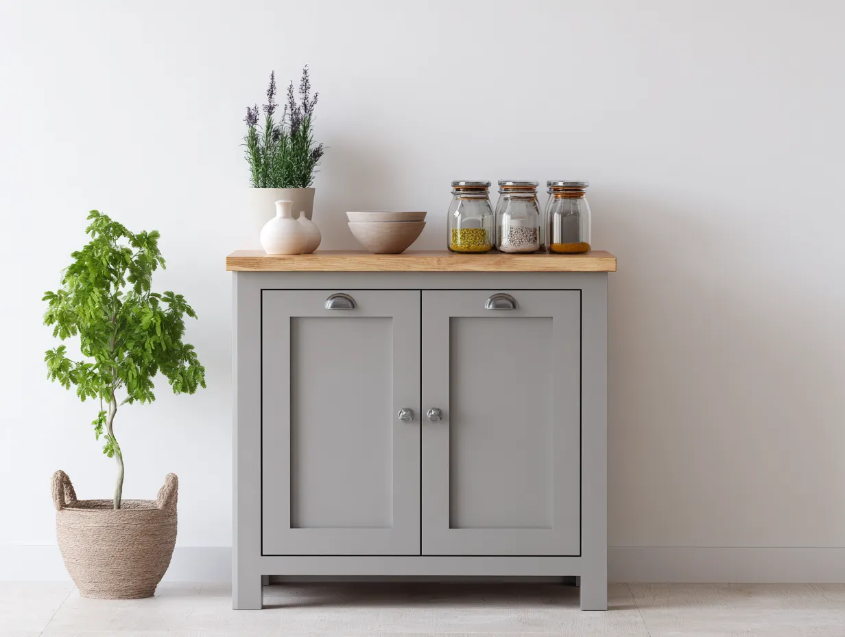 Buffet bas en bois 100x45x90 cm - gris/chêne - plan de travail effet bois-Luxeuphaus