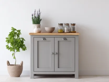 Buffet bas en bois 100x45x90 cm - gris/chêne - plan de travail effet bois-Luxeuphaus