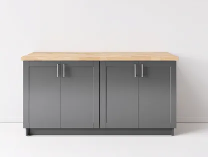Buffet bas en bois 160x45x85 cm - gris/chêne - grand meuble de rangement-Luxeuphaus