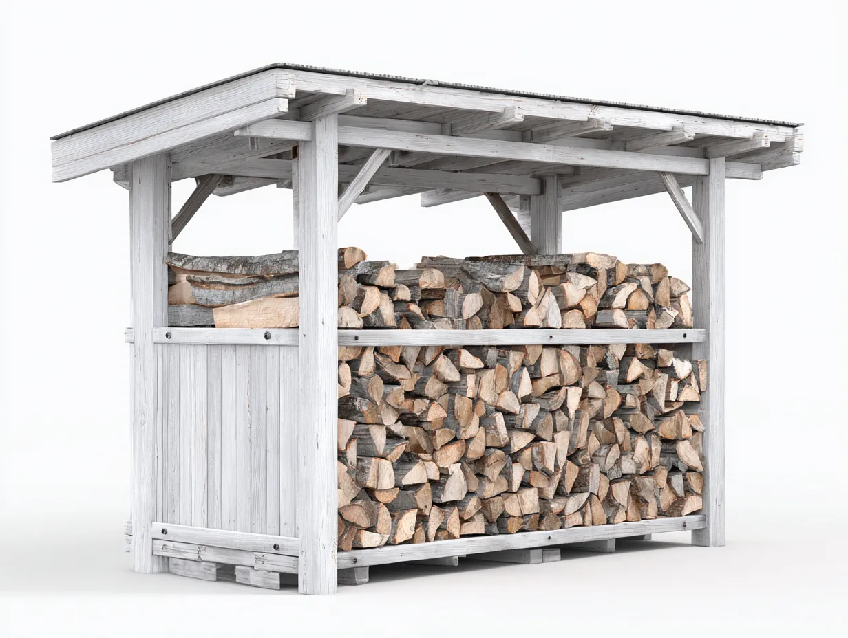 Range-bûches extérieur en bois 150x50x135 cm - gris/blanc - rangement ouvert-Luxeuphaus