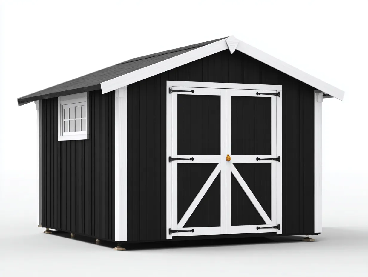 Abri de jardin en bois 200x200x220 cm - noir/blanc - portes contrastées-Luxeuphaus