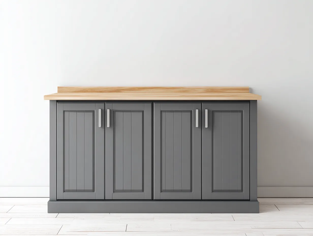 Buffet bas en bois 170x45x85 cm - gris/chêne - façade à cadres style classique-Luxeuphaus