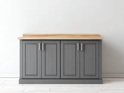 Buffet bas en bois 170x45x85 cm - gris/chêne - façade à cadres style classique-Luxeuphaus