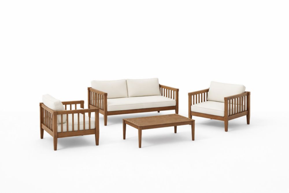 Ensemble de Mobilier de Jardin en Bois d'Acacia avec Coussins Crème