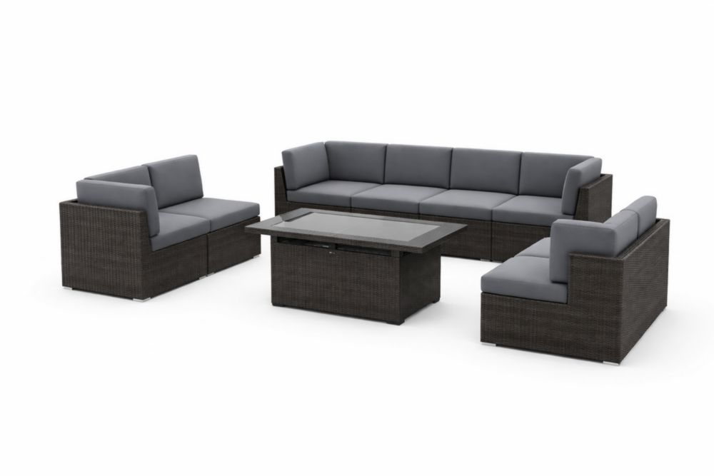 Ensemble de salon de jardin en résine tressée avec table en verre