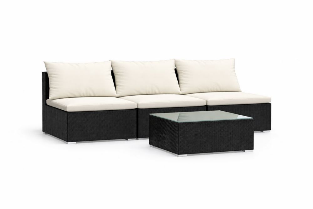 Ensemble de Canapé Sectionnel d'Extérieur en Résine Tressée avec Coussins Beiges