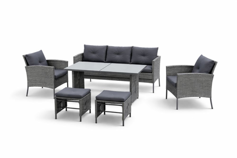 Ensemble salon extérieur en résine tressée gris avec coussins