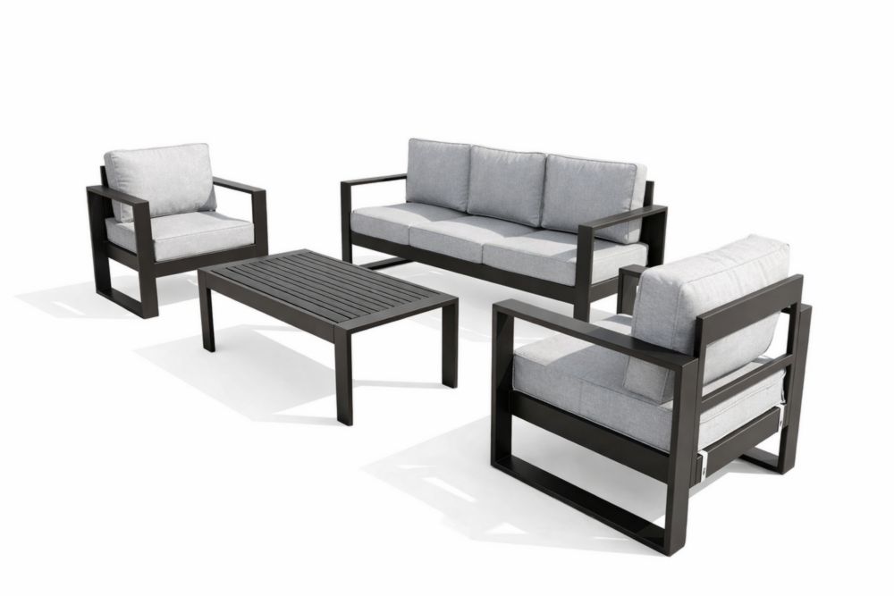 Salon de Jardin en Aluminium avec Coussins en Polyester - Ensemble de 4 Pièces