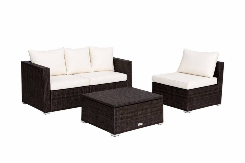 Ensemble de Mobilier d'Extérieur en Résine Tressée Marron et Beige