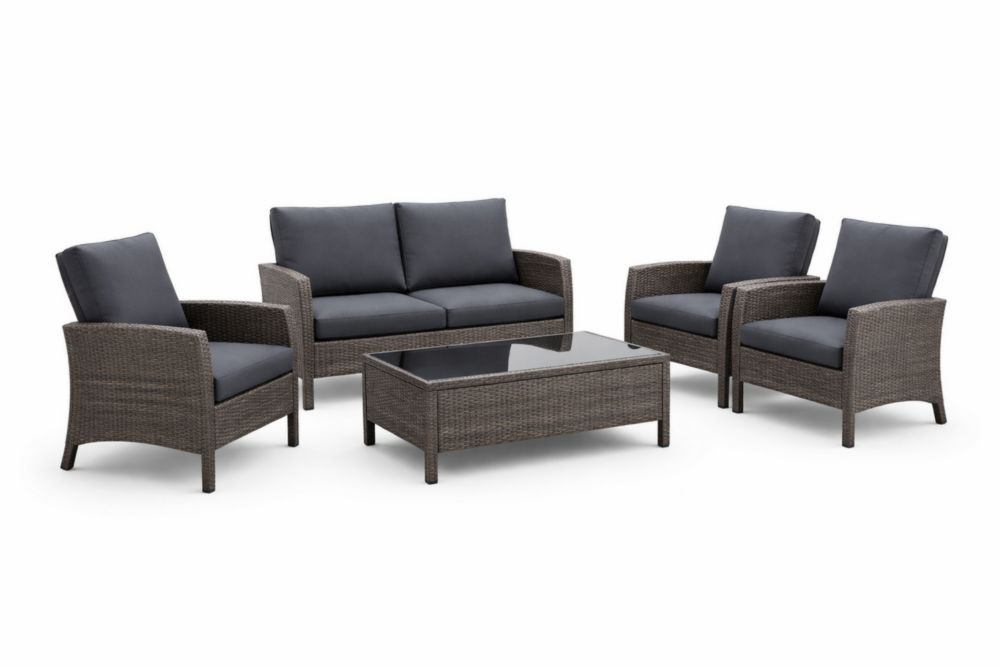 Ensemble de Salon de Jardin en Résine avec Coussin Gris