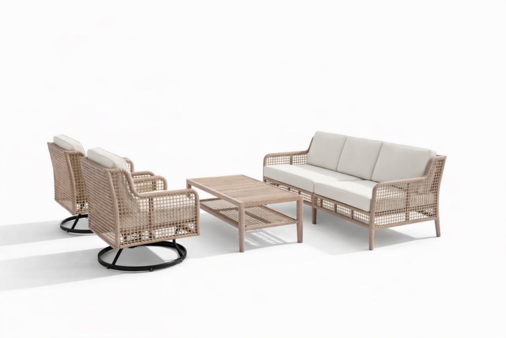 Ensemble de mobilier de jardin en rotin synthétique avec coussins et table basse