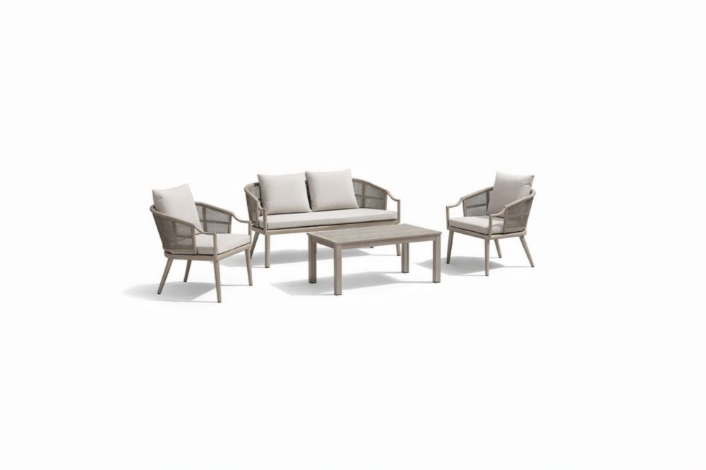 Ensemble de mobilier de jardin en aluminium avec coussins gris
