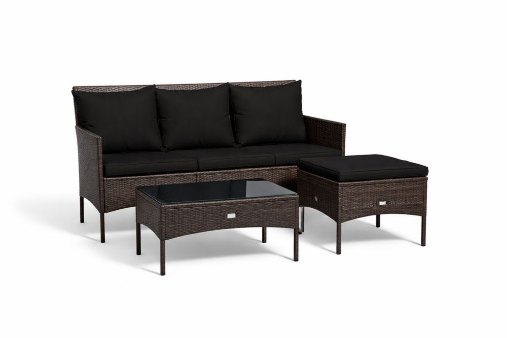 Ensemble de Salon de Jardin en Résine Tressée et Verre Noir