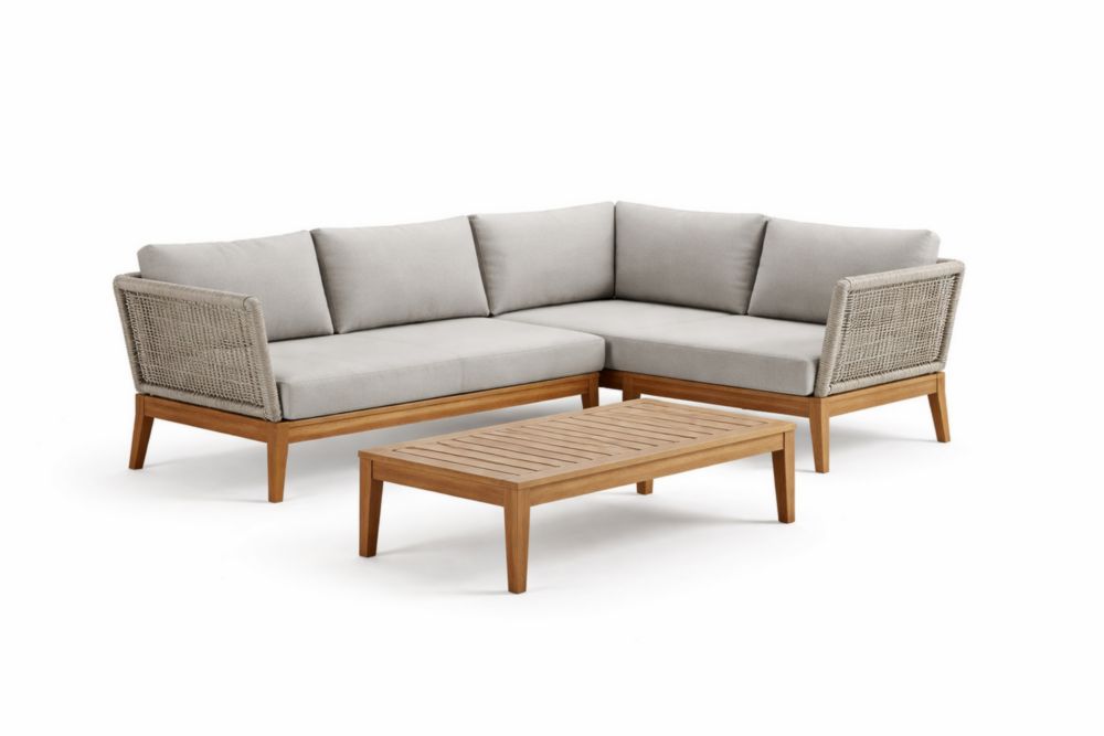 Canapé d'angle en bois d'acacia et corde avec table basse