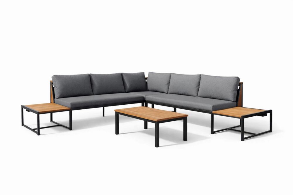 Canapé d'angle en Acier inoxydableet tissu avec tables en bois