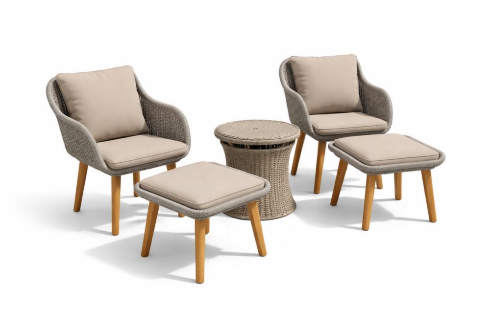 Ensemble mobilier de jardin rotin synthétique gris avec coussins beige
