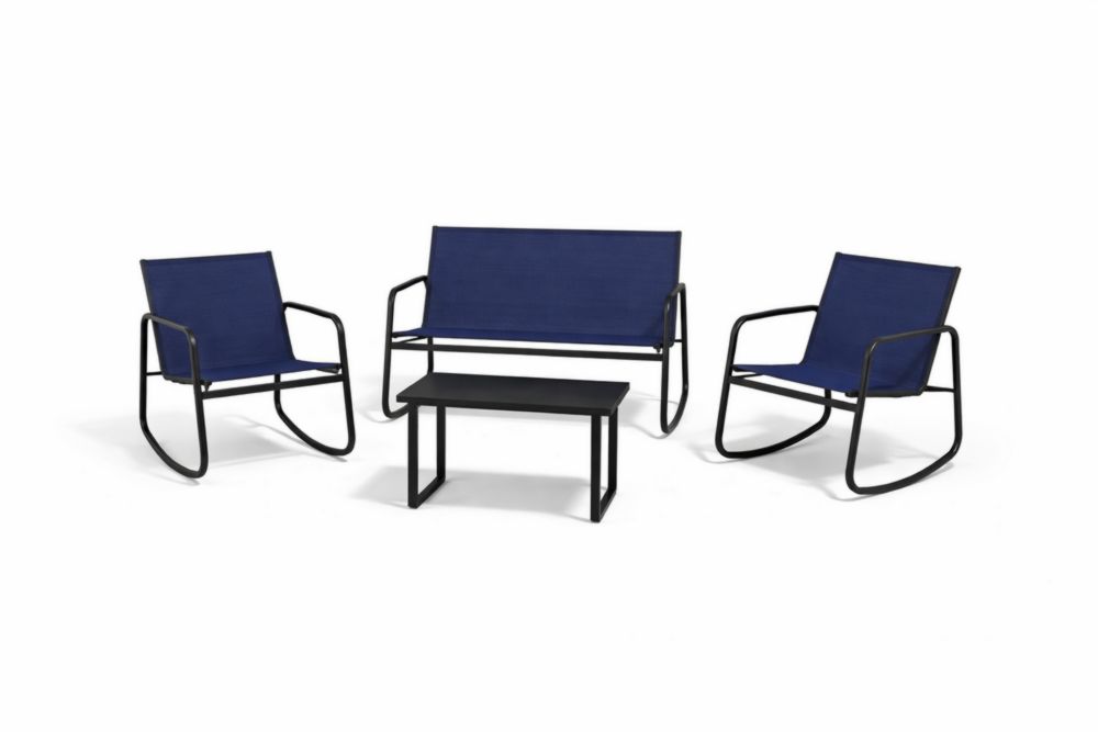 Ensemble de Mobilier de Jardin 4 Pièces Acier et Toile Bleu