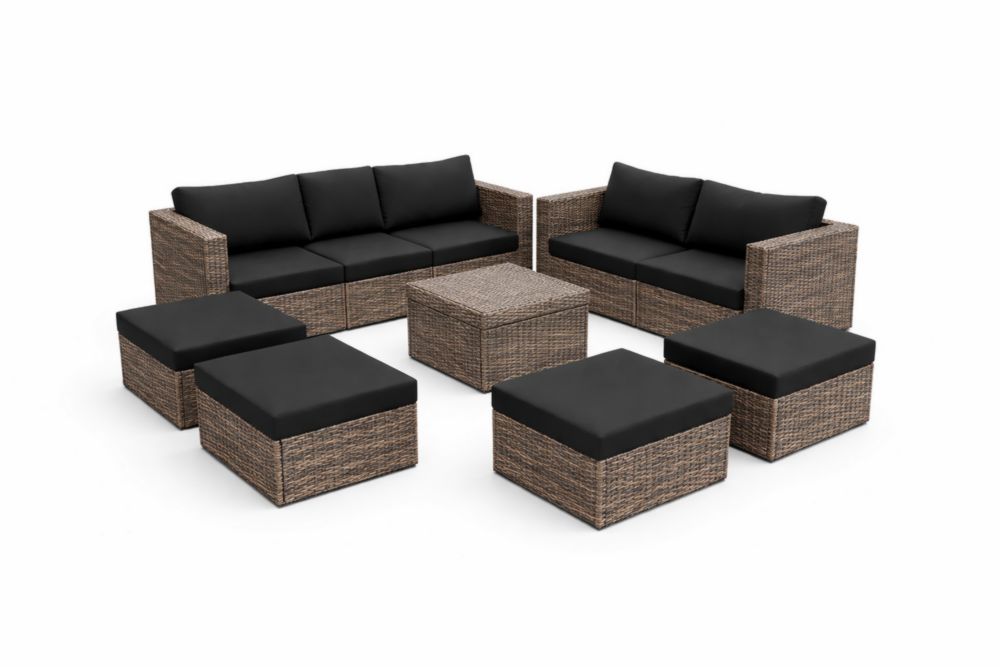 Ensemble de Salon de Jardin en Résine Tressée avec Coussins en Polyester Noir