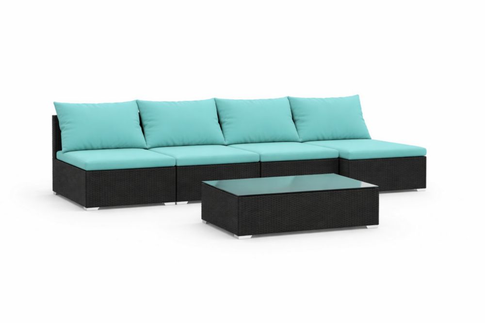 Ensemble de mobilier de jardin en résine avec coussins turquoise