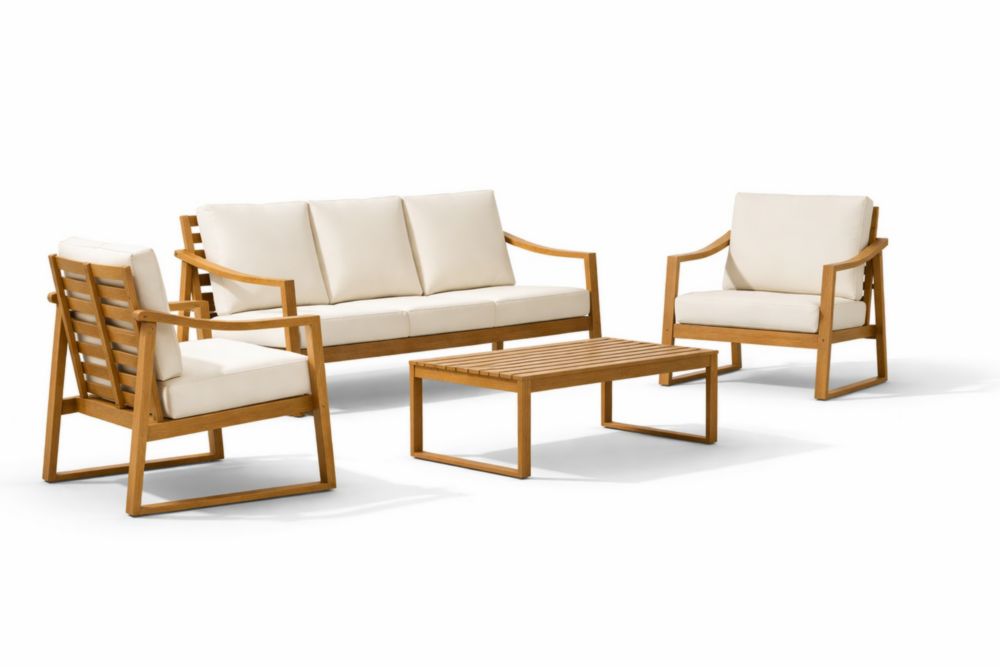 Ensemble de Salon de Jardin en bois massif avec Coussins