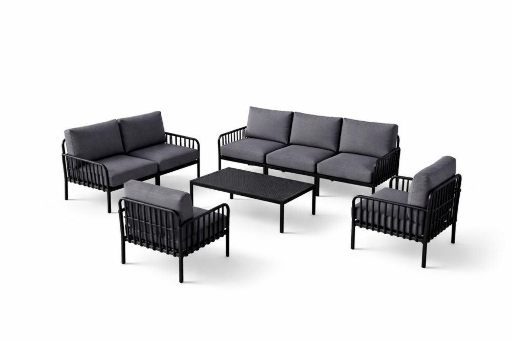 Ensemble canapé extérieur en aluminium avec coussins en tissu gris