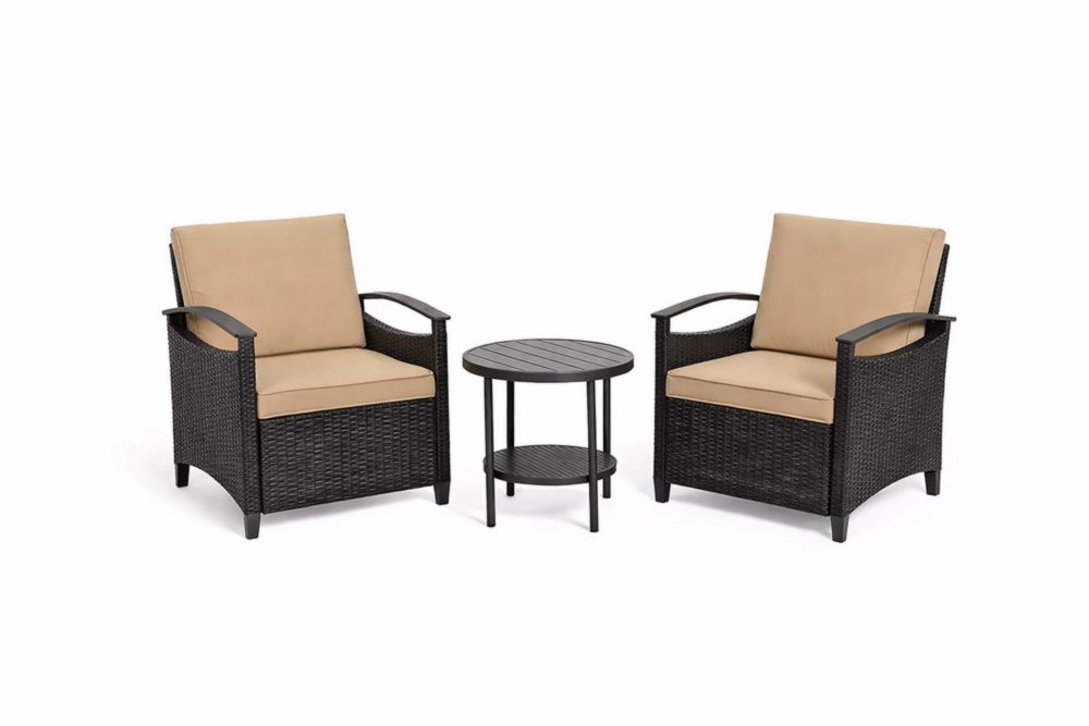 Ensemble de Mobilier de Jardin en Résine Tressée avec Coussins en Polyester