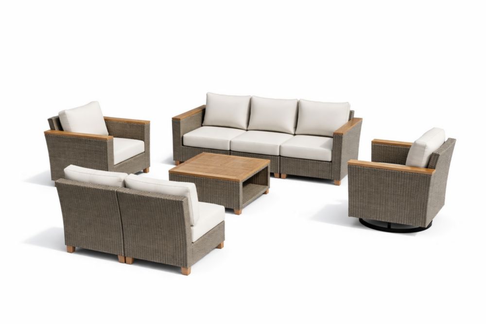 Ensemble de Salon de Jardin en Résine Tressée Beige avec Bois d'acacia