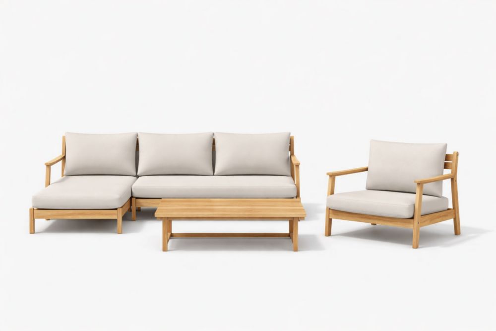 Ensemble mobilier extérieur en Bois massif avec coussins en polyester