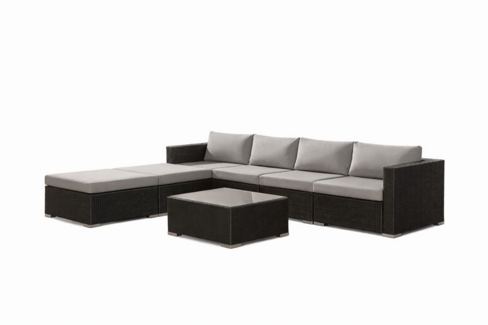 Ensemble Canapé d'Angle Modulable en Résine Tressée avec Coussins Gris